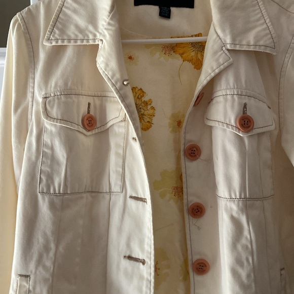 Vintage Kenneth Cole Reaction Jean Jacket sz L cream with floral lining - Picture 6 of 13